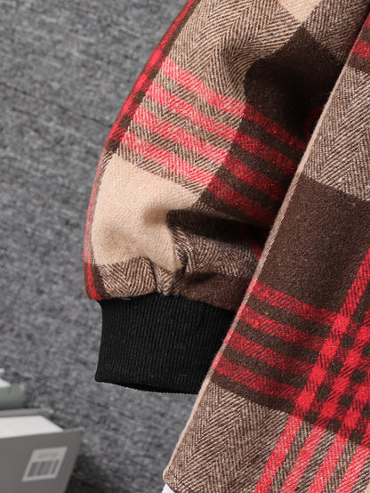 Boys' Fleece Plaid Hooded Long Pants Set, Perfect for Outdoor