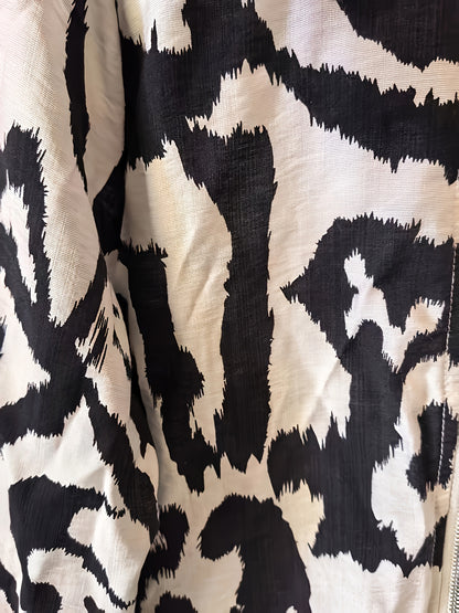 Women'S Lightweight Leopard Print Bomber Jacket - Casual Zip-Up Long Sleeve with Geometric Pattern, Black & White Design, Perfect for Spring/Fall, Spring Outerwear | Stylish Casualwear | Zippered Jacket