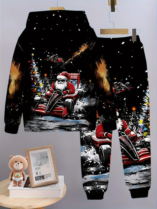 Boys' Creative 3D Digital Print Youngsters' Set, Loose Fit Casual Cap, Sweatshirt, and Pants for Middle to Large Sizes, Perfect for Spring/Fall, with Pockets and Geometric Patterns, Casual Wear|Playful Design|Pocketed Pants,