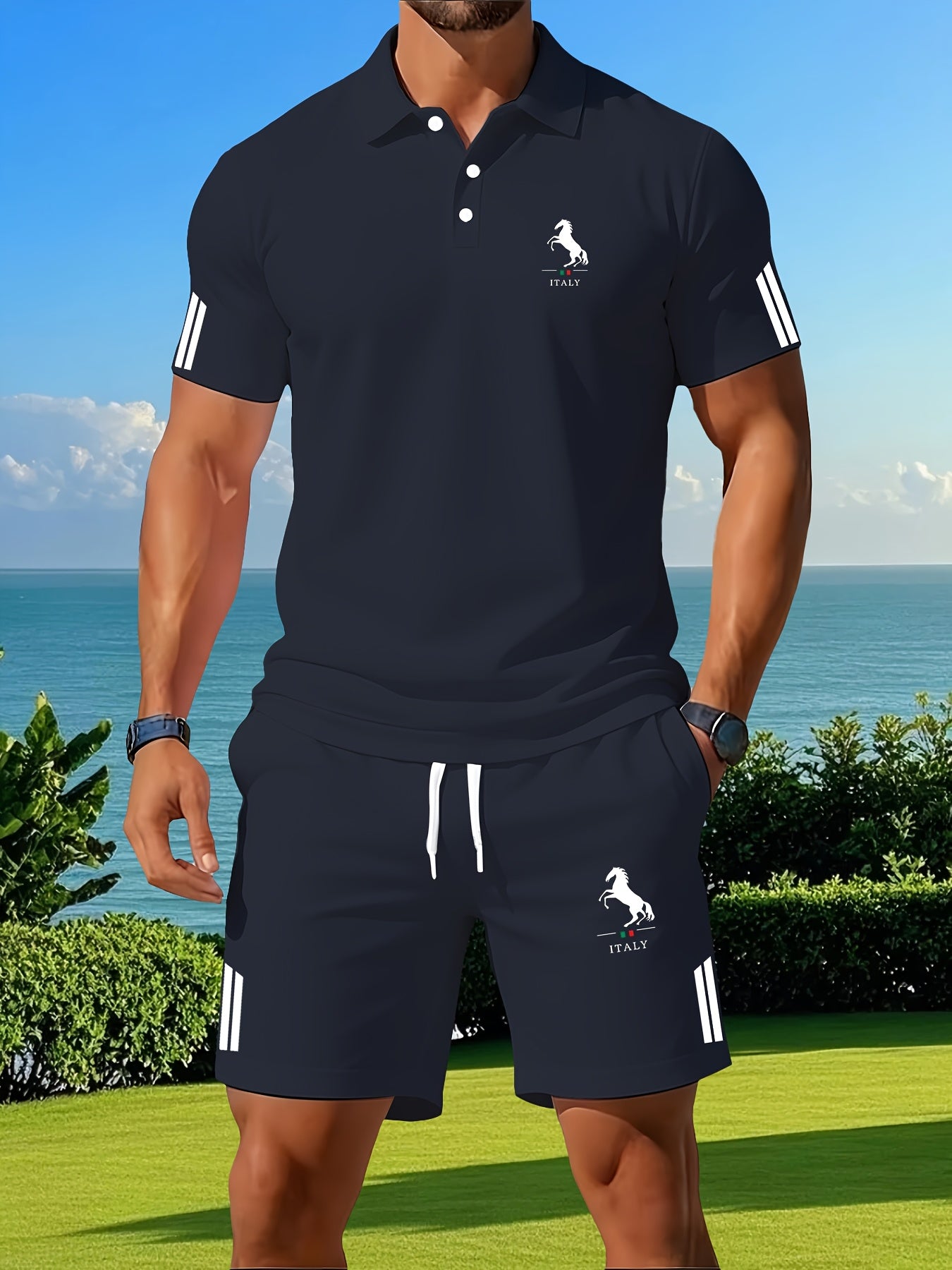 Men's Summer Casual Shirt and Shorts Set with Printed Design