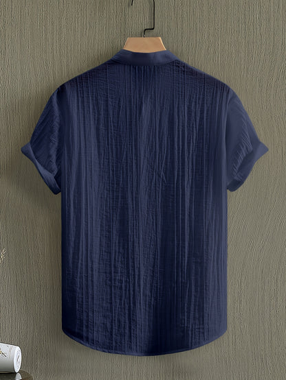 Men's Breathable Solid Color Stand Collar Short-Sleeve Shirt
