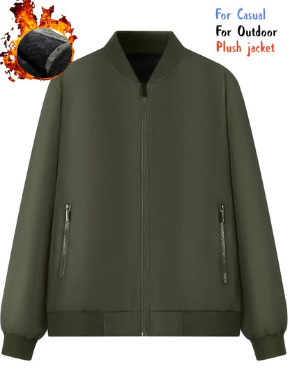 Men's Thermal Bomber Jacket - Heavyweight Winter Coat with Zippered Pocket, Casual Black Jacket, Polyester Outerwear for Men, Ideal for Aviation & Everyday Use, Casual Jacket For Men, Lightweight Jacket For Men, Winter Clothe