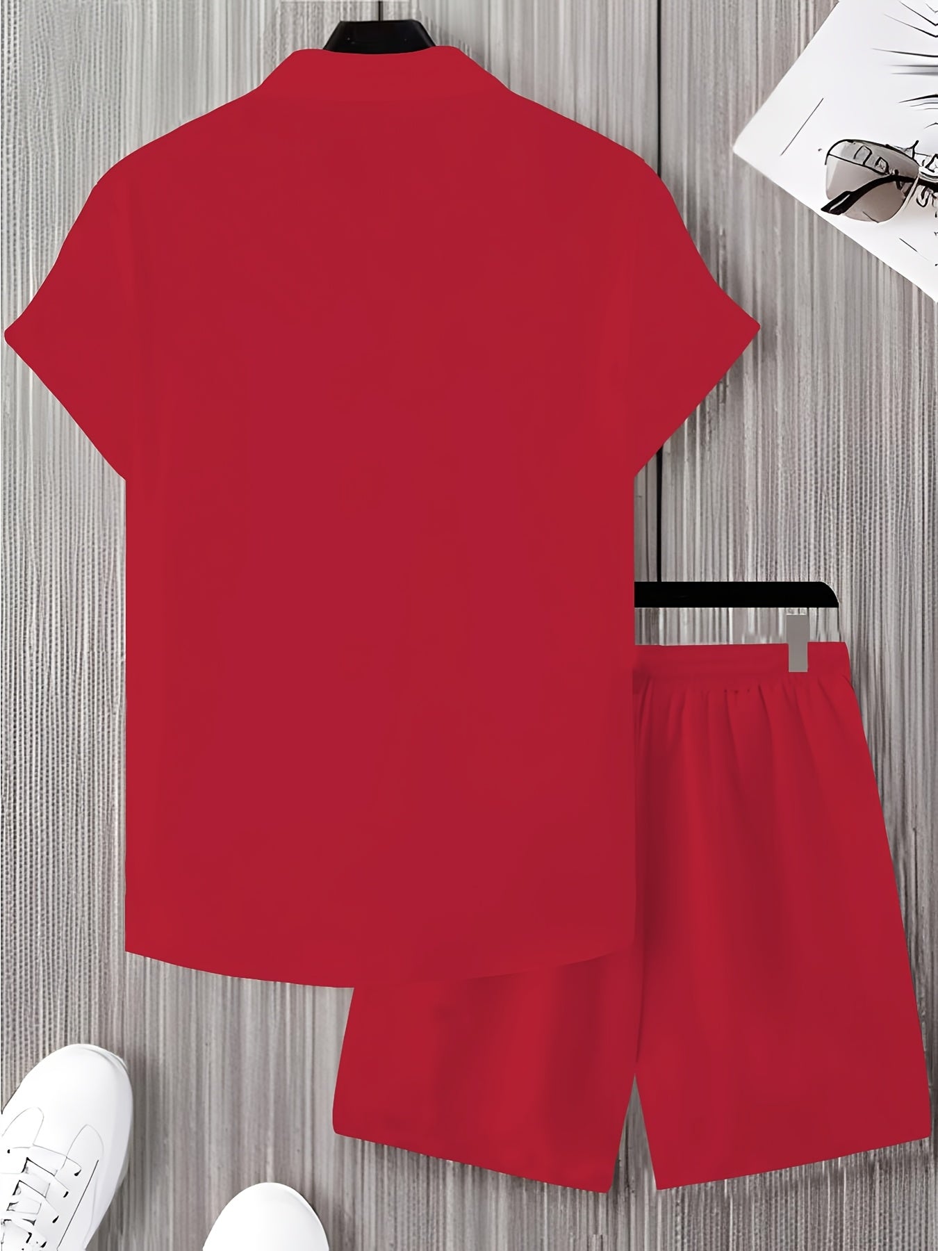 Men's Summer Short-Sleeve Shirt and Shorts Set - Casual Polyester