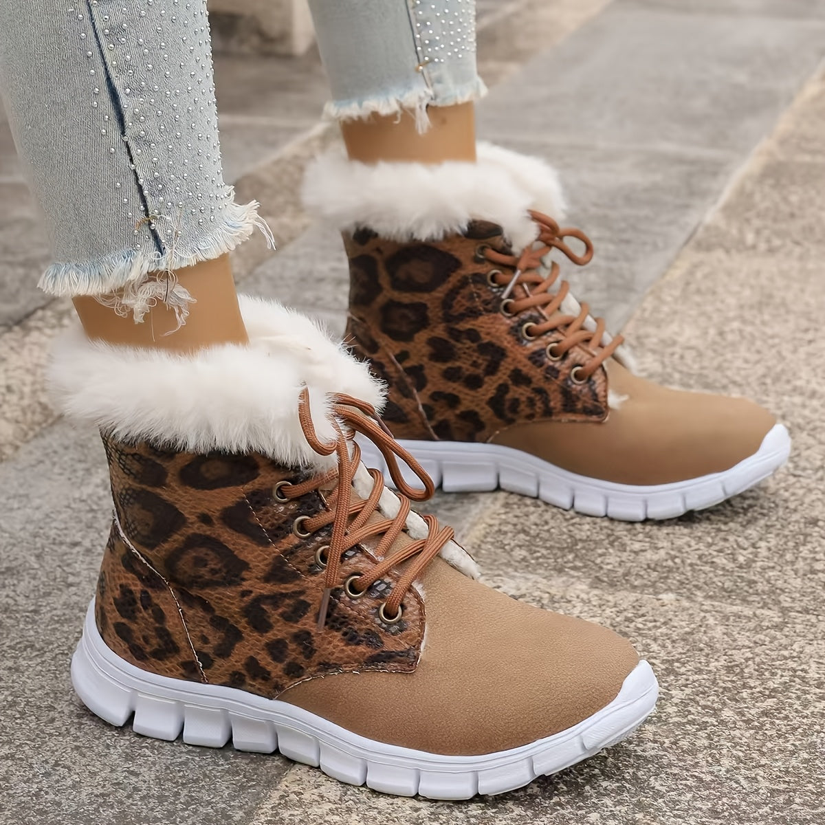 Women'S Winter Snow Boots with Plush Fleece Lining - Thick Insulated Round Toe EVA Sole, Animal Print (Leopard/Zebra/Deer) - Cozy Fleece Lining & faux fur Trim - Slip-On Closure