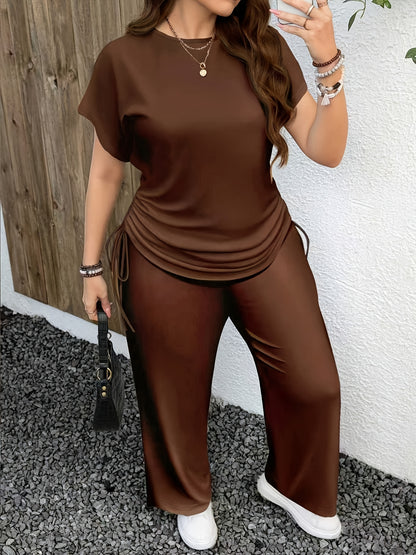 Casual Solid Color Long Pants Loungewear Set for Spring Summer