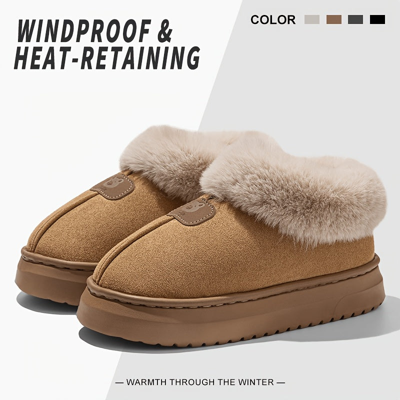 Unisex Winter Plush-Lined Slip-On Slippers with Thick Sole
