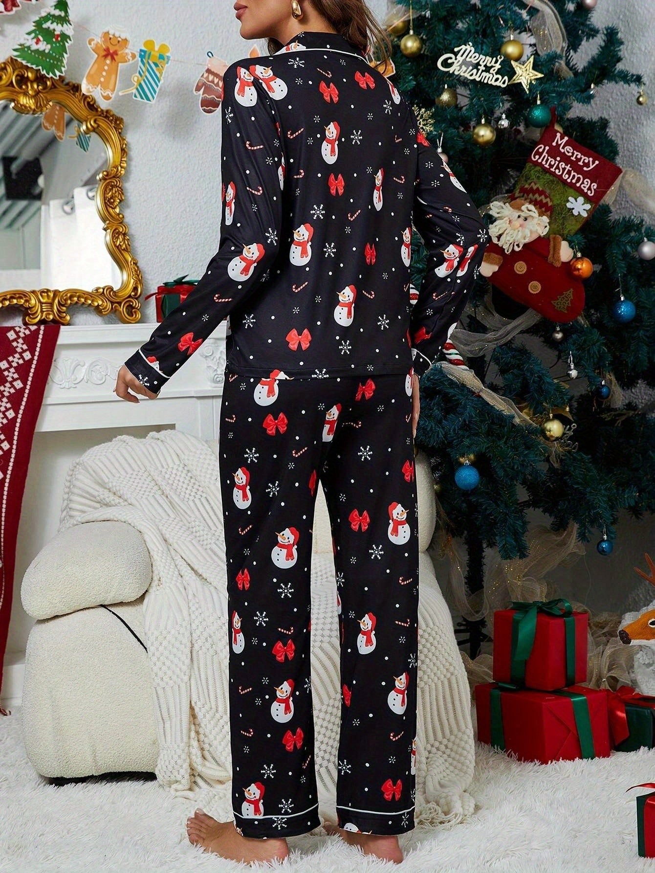 Cross-border European and American Foreign Trade Pajamas for Women, Christmas New Year Cartoon Two-Piece Set, Sliky Fiber Fabric Home Wear