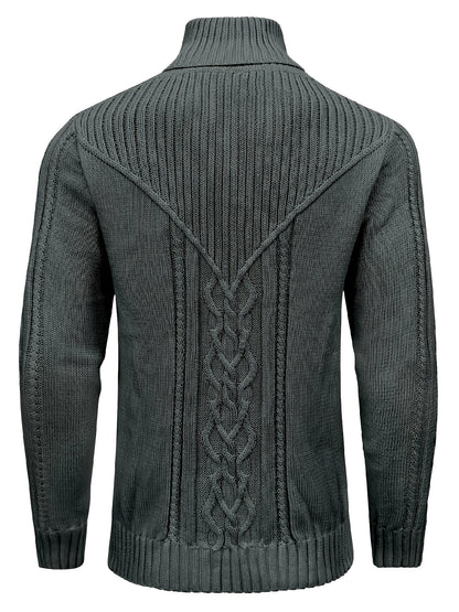 Men's High Collar Warm Knit Sweater - Stretchy Fashion Ribbed Pullover, Elegant Gentleman Cardigan