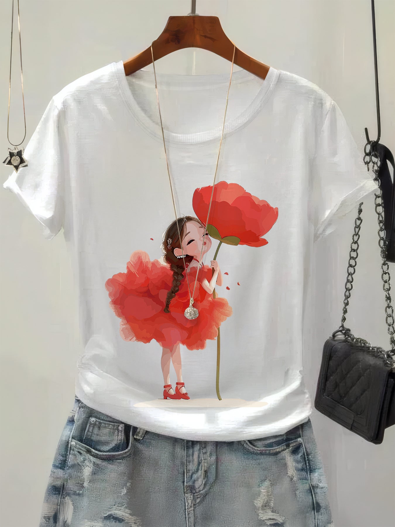 Women's Casual Cotton Crew Neck T-Shirt with Graphic Print