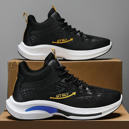 Men'S High-Top Lace-Up Athletic Sneakers - Breathable Fabric, PVC Sole, EVA Insole, Stylish Blue  White Design for Casual and Outdoor Activities, Everyday Sneakers   Sporty Casual Shoes   Durable PVC Sole