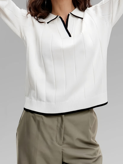 Women's Slim-Fit Long Sleeve Viscose Polo Top for Spring/Fall