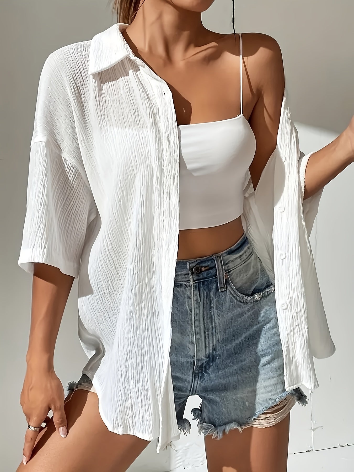 Women's Casual Solid Color Short Sleeve Polo Shirt for Summer