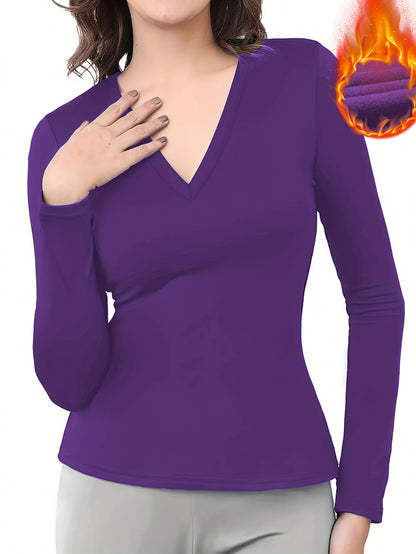 Women'S V-Neck Long Sleeve Top - Elegant Maroon Blouse with Fire Design, Stretchy Fabric for Fall/Winter, Office, Party, Everyday Outfits - Women'S Fashion Clothing, Ladies Tops And Blouses, Party Attire, Office Wear, Stylish