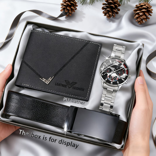 3pcs Men'S Watch, Belt, Wallet Set | Fashionable, Business, Leisure, Sports, Gorgeous and Trendy, Specially Designed for Men, No Gift Box