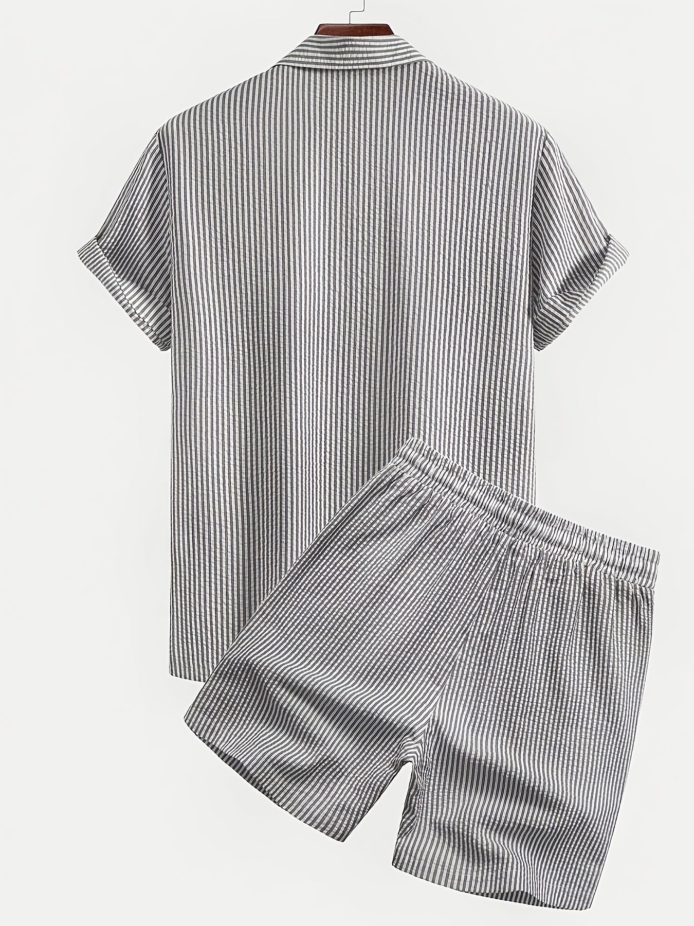 Men's Casual Breathable Bubble Stripe Pajama Set with Drawstring