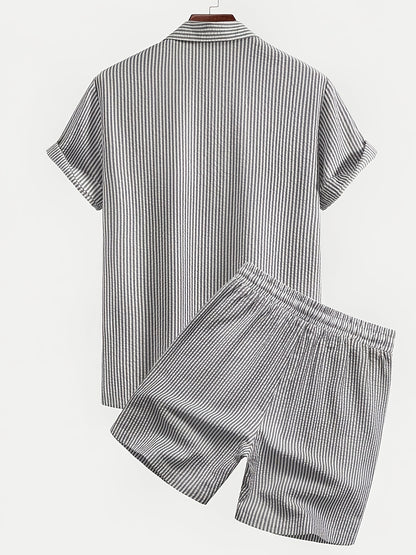 Men's Casual Breathable Bubble Stripe Pajama Set with Drawstring
