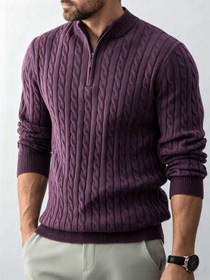 Men's Spring/Fall Half-Zip Stand Collar Cable Knit Sweater