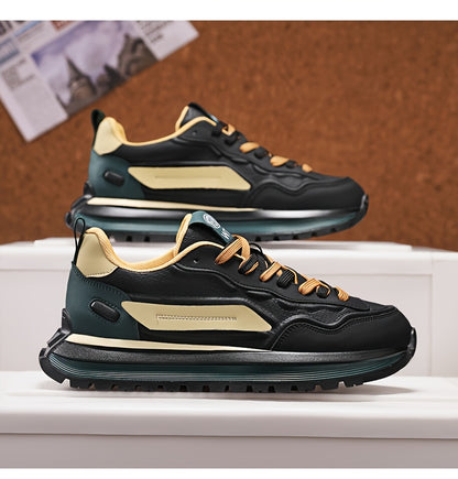 Men's Breathable Casual Sneakers - Trendy Low-Top Lace-Up Sneakers with Soft Rubber Sole, White  Black Design for Spring/Summer, Perfect for Running and Casual Attire, Versatile Running Footwear   Sporty Aesthetic Shoes   Co