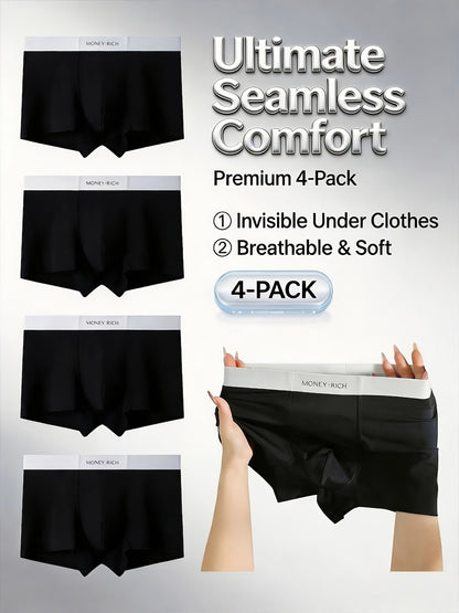 Men's Stretchy Solid Color Breathable Seamless Boxer Briefs, 4-Pack