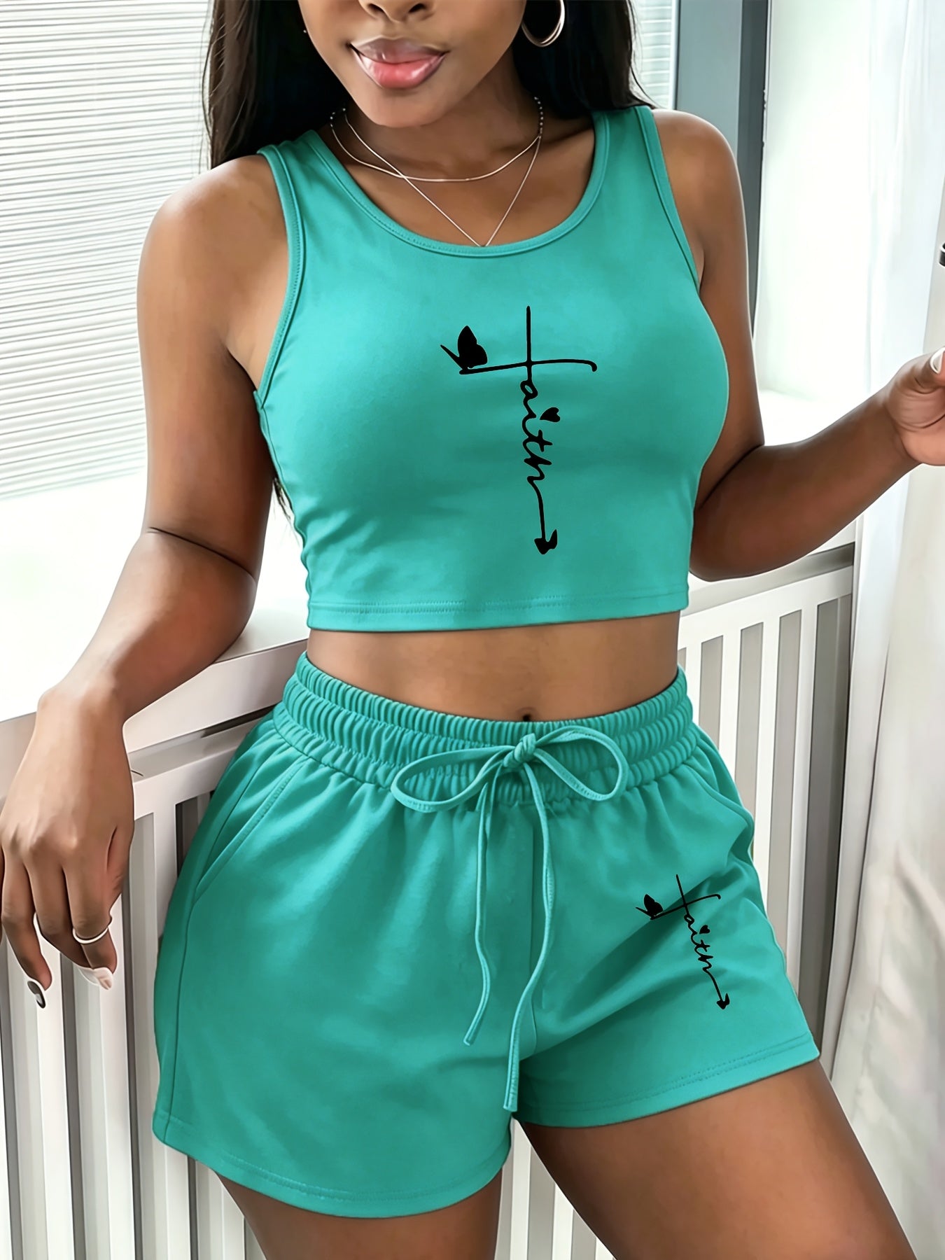 Women's Casual Printed Sleeveless Vest and Loose Shorts Set