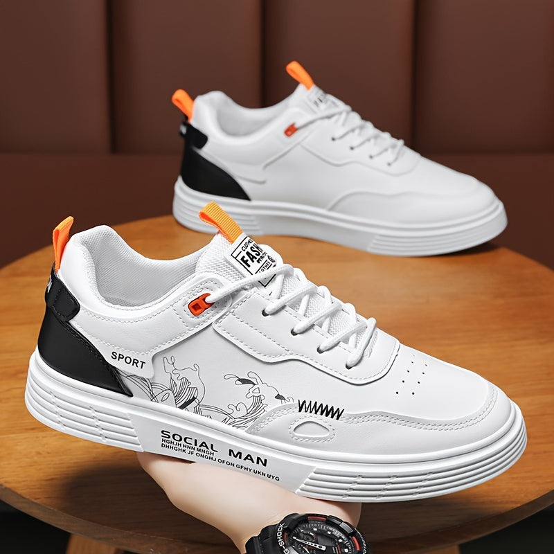 Everyday Comfort, Men's Fashionable Low-Top Skate Shoes - Comfortable, Non-Slip Casual Lace-Up Sneakers with Stylish "SPORT" Motif, Durable PU Upper  PVC Sole, Perfect for Everyday  Outdoor Activities
