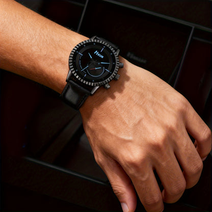 5pcs Men's Luxury Quartz Watch & Accessory Set - Analog Business Style Watch with Black Wallet, Belt, Glasses & Keychain | - Round Watch for Birthdays, Weddings, Prom | Complete Grooming Kit for Professional & Special