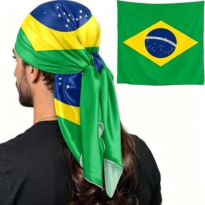 Brazilian Flag Satin Scarf for Football Fans, Smooth Drape