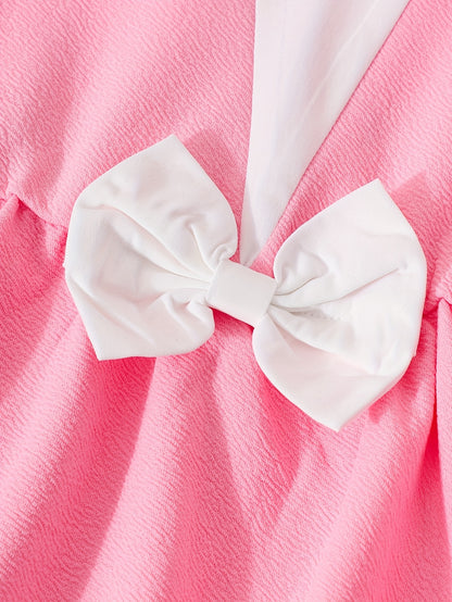 ' Fashionable Autumn Elegant Lapel Bow-Decorated Long-Sleeved Shirt And Straight Wide-Leg Trousers Two-Piece Set, for Outdoor