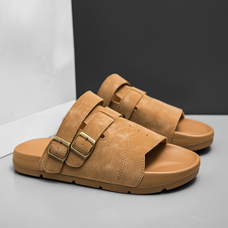 Men's Casual Slip-On Slippers with Adjustable Buckle, Cushioned Sole