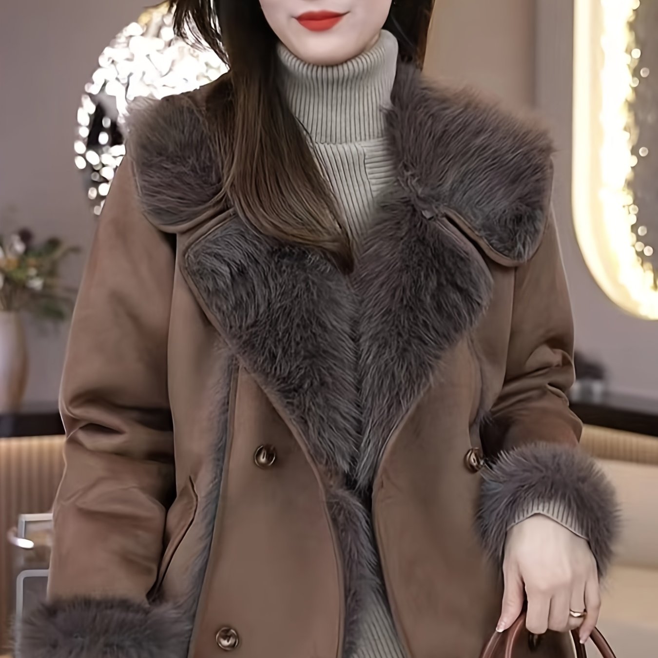 Women'S Winter Coat - Elegant Fur-like Exterior, Luxury Cold Weather Jacket, Easy-Care Outerwear for Everyday & Formal Events, Sophisticated Women'S Outerwear, Ladies Winter Coats, Formal Event Attire, Plush Texture, Durable