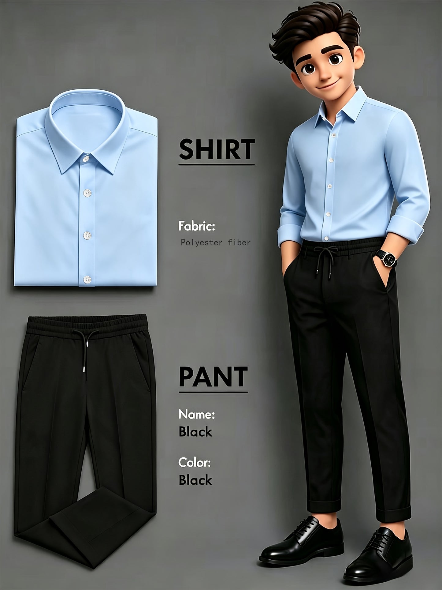 Men's Business Casual Two-Piece Suit with Lapel Shirt and Drawstring P