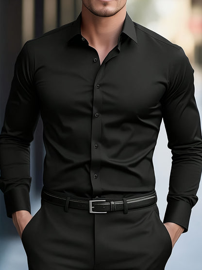 Men's Wrinkle-Free Long Sleeve Dress Shirt - Business Formal & Casual Button-Up Shirt in Black, Machine Washable Office Work Attire for All Seasons - Professional & Casual Attire, Long Sleeve Tops for Work, Workwear Essential