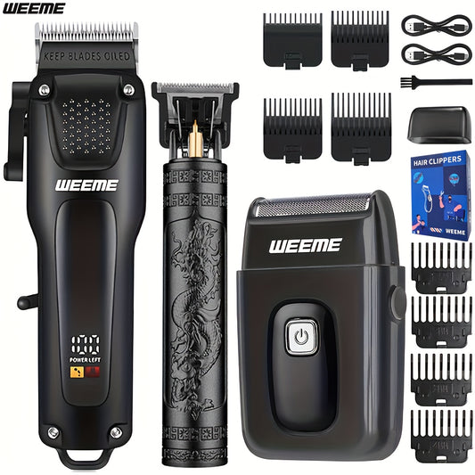WEEME 2pcs/3pcs Grooming Kit Electric Hair Clipper + Beard Trimmer + Shaver + Nose Hair Trimmer, USB Rechargeable with LCD Display | Perfect Gift for Dad, Husband, Boyfriend (Father's Day/Birthday) - ayq