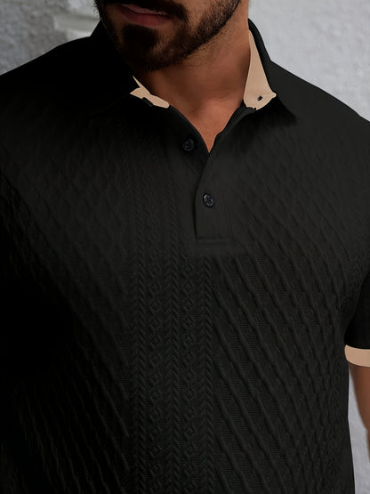 Men's Color-Blocked Argyle Polo Shirt with Collar for Summer