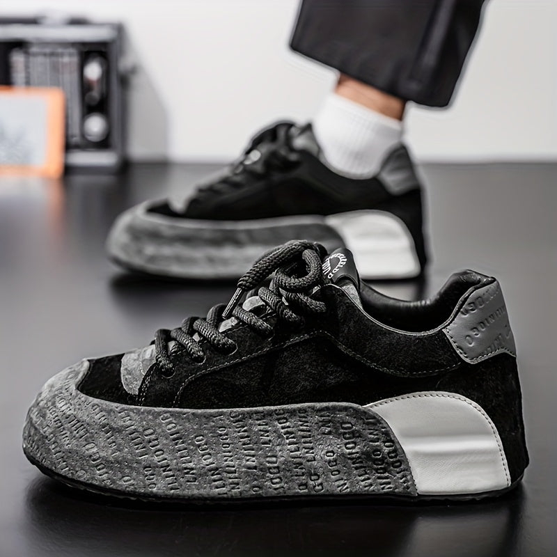 Men's Lightweight Breathable Casual Sneakers - Thick Cushioned Sole, Lace-Up Low-Top Design, Durable PU  PVC Construction for All-Season Outdoor, Gym, Running  Daily Wear - Black, Outdoor Walking Shoes, Chunky Sole, Comfort