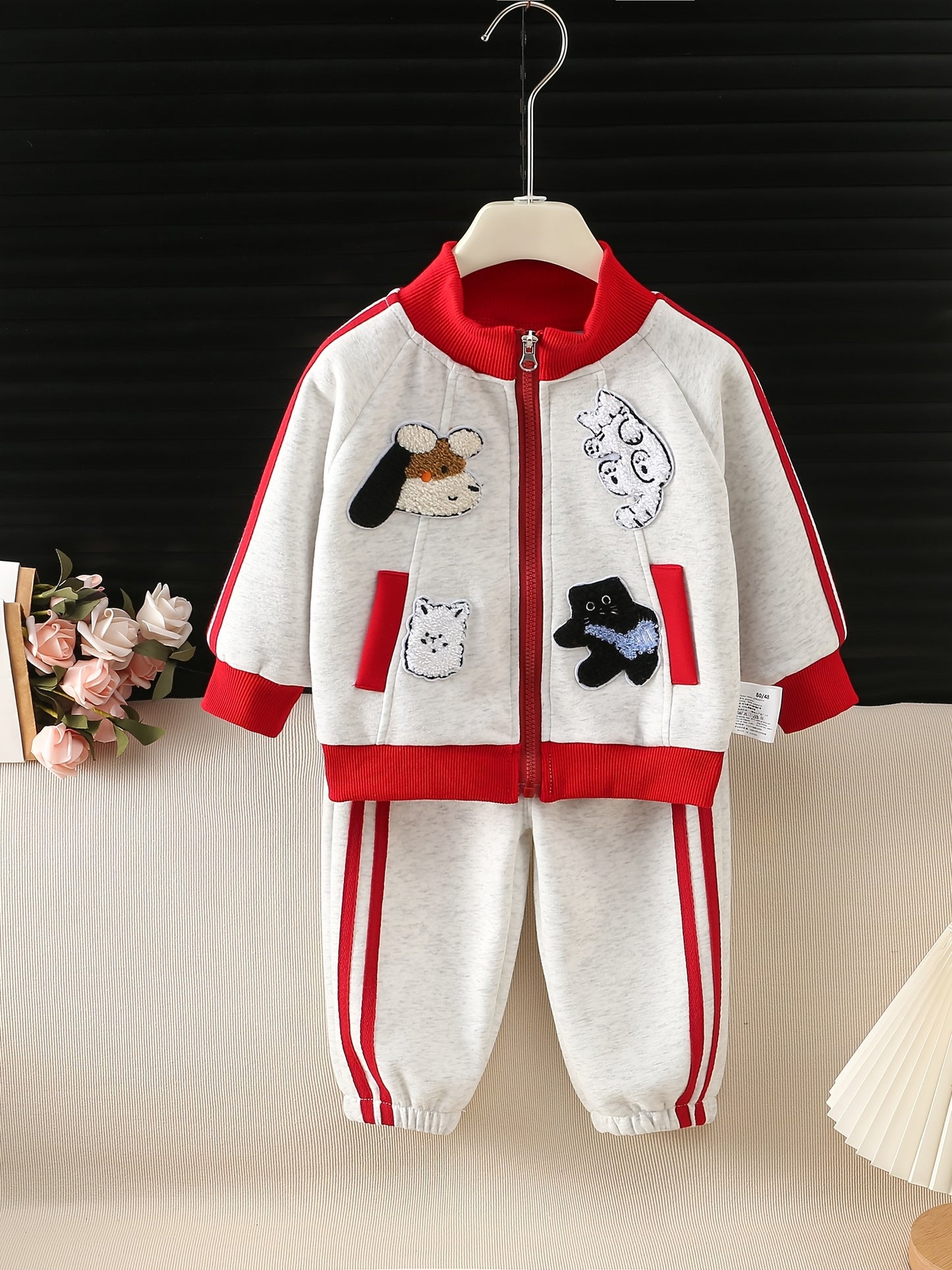 Girls' Spring Jacket and Jogger Set with 3D Cartoon Animals