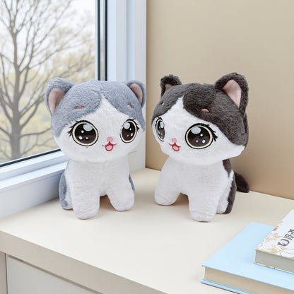 Adorable Kawaii Cat Plush Toy - Soft, Fluffy Stuffed Animal in Gray/Black - Perfect for Home & Sofa Decor, Ideal Birthday or Holiday Gift
