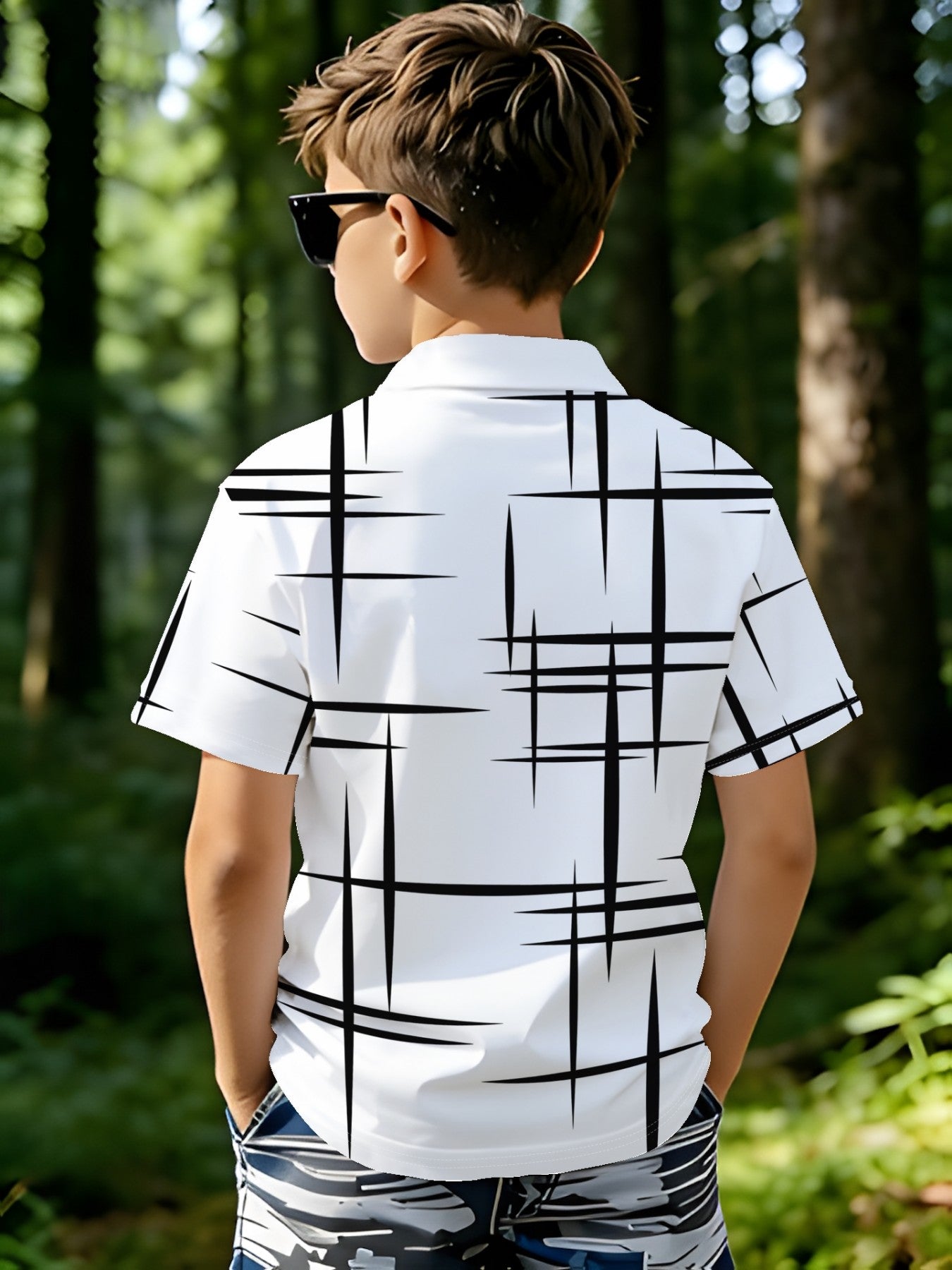 Boys' Summer Casual 3D Printed Short-Sleeve Polo Shirt