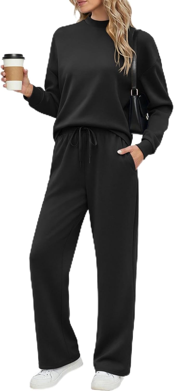 Ekouaer Women's Mock Neck Lounge Set with Wide Leg Pants