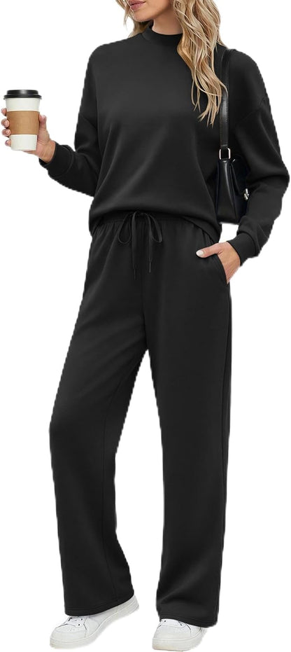 Ekouaer Women's Mock Neck Lounge Set with Wide Leg Pants