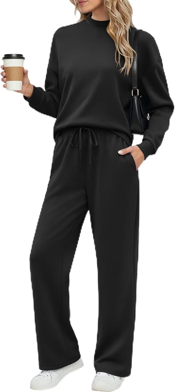 Ekouaer Women's Mock Neck Lounge Set with Wide Leg Pants