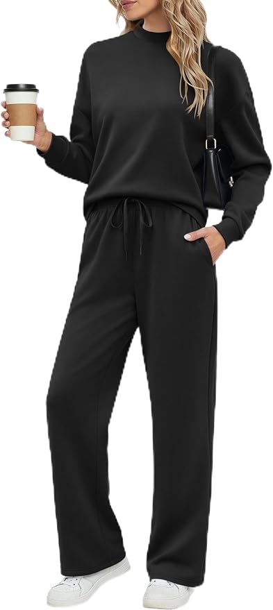 Ekouaer Women's Mock Neck Lounge Set with Wide Leg Pants