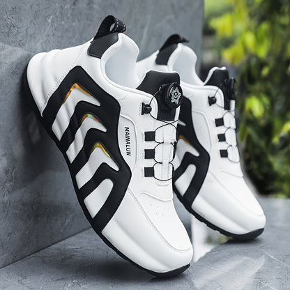 Men's Striped Casual Shoes Rotary Buckle Comfy Durable Outdoor Jogging Hiking Fishing, All Seasons