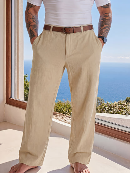 Men's Casual Linen Trousers for Spring and Fall, Straight Fit