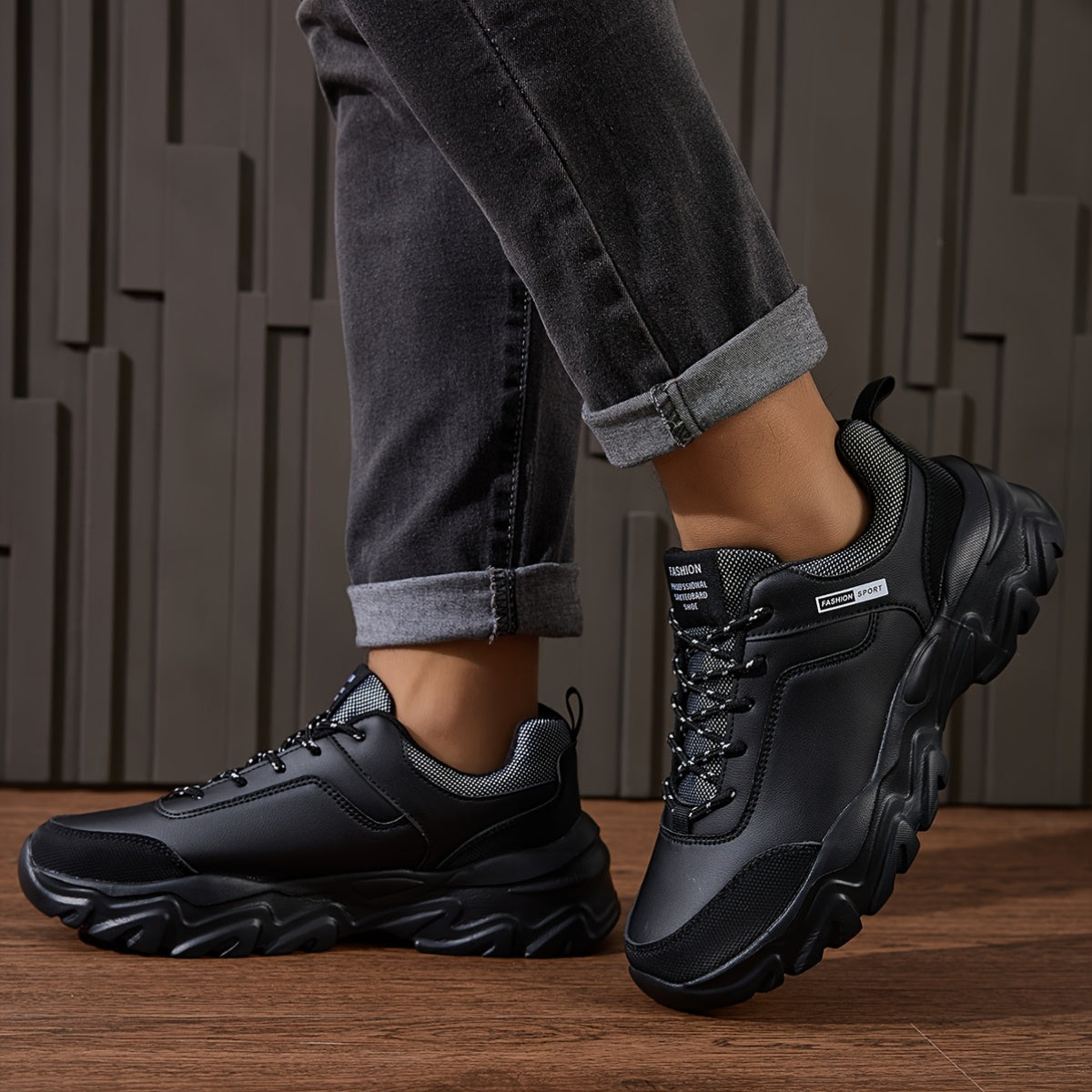 Men'S PU Lace-Up Comfortable Casual Shoes, Trendy Sports Shoes with Lightweight MD Soles for Outdoor Use, Ideal for Elderly Leisure Walking - ayq