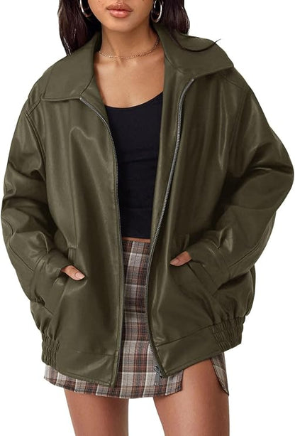 Women's Oversized Faux Leather Jacket for Fall & Winter