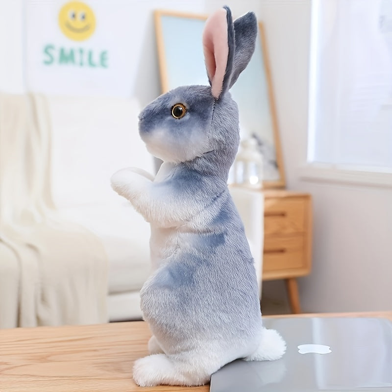 1pc Plush Rabbit Toy in White, Beige, And Black - an Adorable Stuffed Bunny, Perfect for Birthday Gifts And Easter Decorations, Made of Soft Polyester Fabric, Synthetic Fiber Material, And Filled with PP Cotton, Plush Figures
