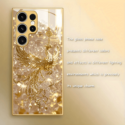 Premium Golden Horse Pattern Gift for 4 Seasons Tempered Glass Phone Case for Iphone 16/16 Pro/16Plus/16Pro Max/15/15 Pro/15 Pro Max/14/14Pro/14 PLUS/14 Pro Max/13/13 Pro/13 Pro Max/13 Mini/12/11 /XR/XS/X/7/8PLUS Mobile Phone