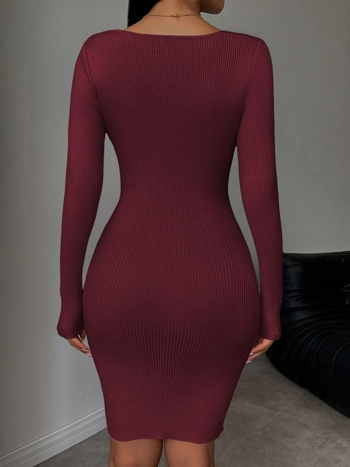 New Autumn and Winter Slim Fit V-Neck Dress Stretchy and Flattering Wrap Design, Elegant Solid Color Mini Dress for Work and Dates