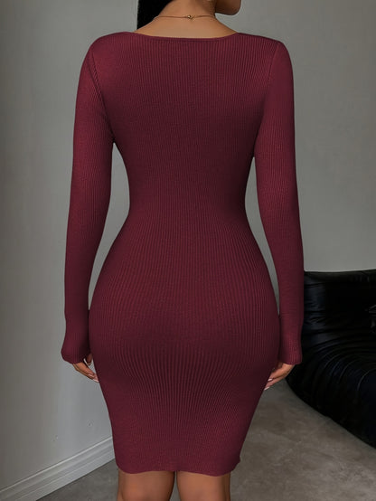 New Autumn and Winter Slim Fit V-Neck Dress Stretchy and Flattering Wrap Design, Elegant Solid Color Mini Dress for Work and Dates